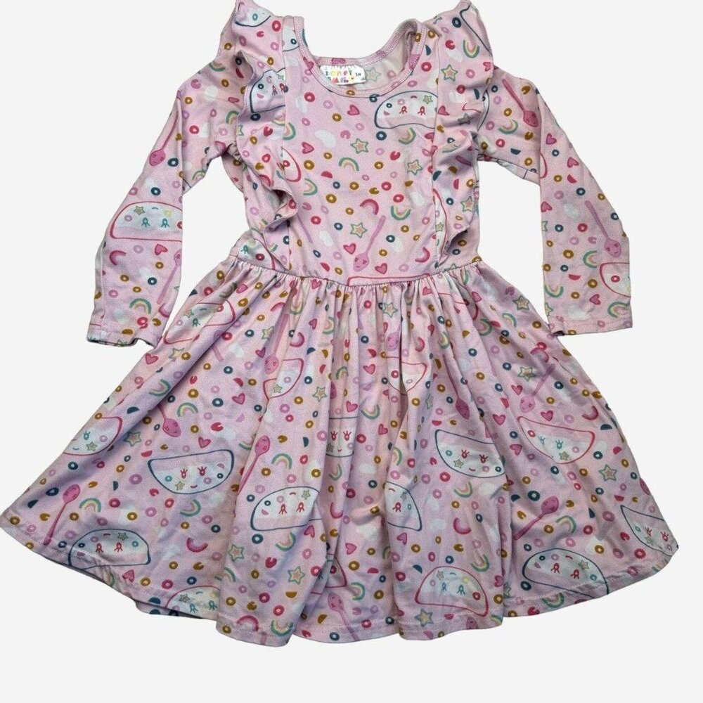 Dot Dot Smile Cereal and Milk Ruffle Dress Size 3/4
